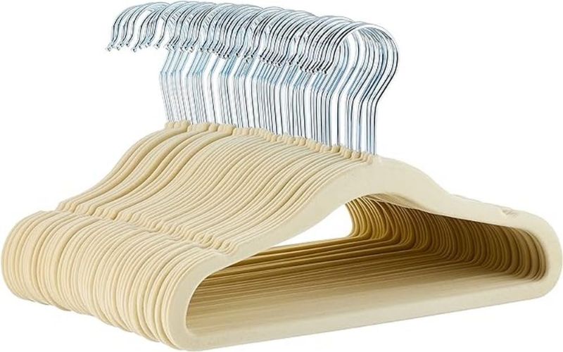 Photo 1 of Amazon Basics Kids Velvet, Non-Slip 11.6" Clothes Hangers, 1 Count (Pack of 50), Beige