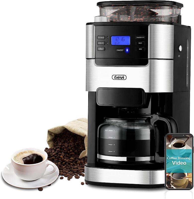 Photo 1 of 10-Cup Drip Coffee Maker, Grind and Brew Automatic Coffee Machine with Built-In Burr Coffee Grinder, Programmable Timer Mode and Keep Warm Plate, 1.5L Large Capacity Water Tank Coffee Serving Sets