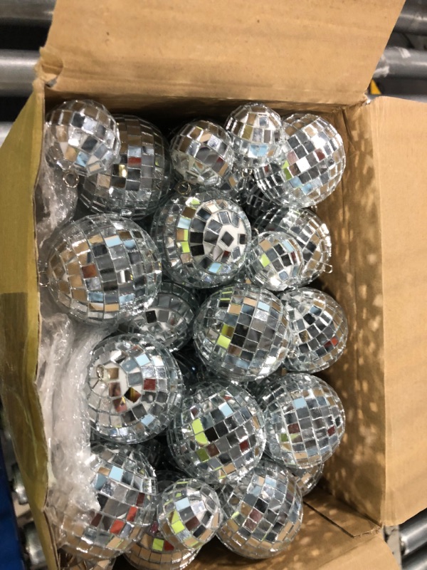 Photo 3 of 200 Pcs Disco Balls Ornament Mini Disco Balls Small Mirror Silver Hanging Decorations Reflective Disco Ball for 70s Disco Themed Party Christmas Tree Birthday Wedding