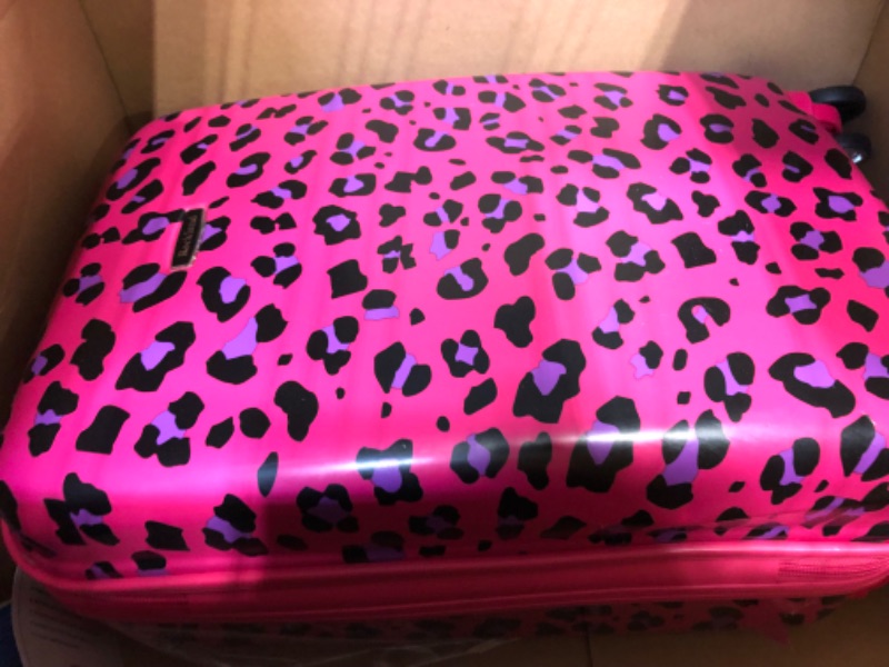 Photo 3 of Rockland Safari Hardside Spinner Wheel Luggage, Magenta Leopard, Carry-On 20-Inch