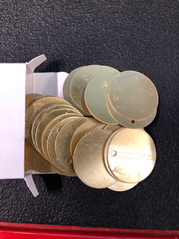 Photo 3 of 50 Pieces Round Brass Tags 1-1/4 Inch Diameter, Blank Valve Tags Gold Brass Tags for Stamping, Stamping Tag with Hole for Pets, Plants, Doors