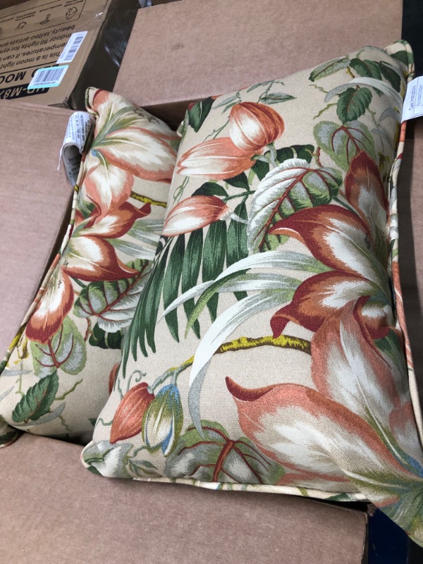 Photo 1 of Pillow Perfect Outdoor/Indoor Botanical Glow Tiger Stripe Lumbar Pillows, 2 Count (Pack of 1), TAN