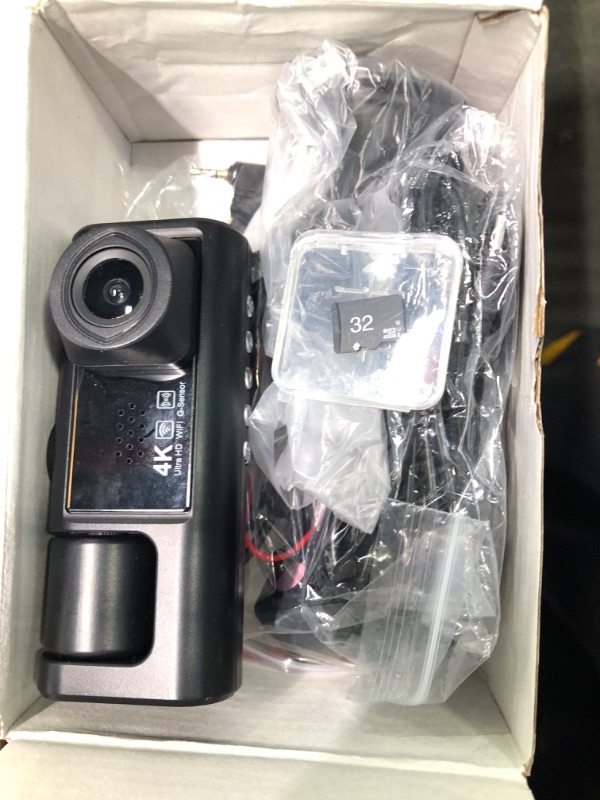 Photo 3 of 3 Channel 4K Dash Cam Front Rear Inside, Dash Camera for Cars, Car Dashboard Camera Recorder with 2” IPS Screen, 24h Parking Mode, Loop Record, 170°Wide Angle WDR, G-Sensor, WiFi, 32GB