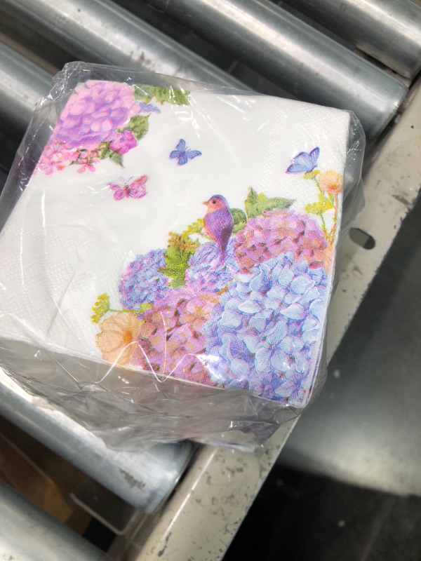 Photo 3 of 150 Hydrangea Cocktail Beverage Napkins 3 Ply Disposable Paper Decorative Flower Dessert Drink Appetizer Napkins for Spring Summer Floral luncheon Wedding Tea Party Birthday Bridal Baby Shower Dinner