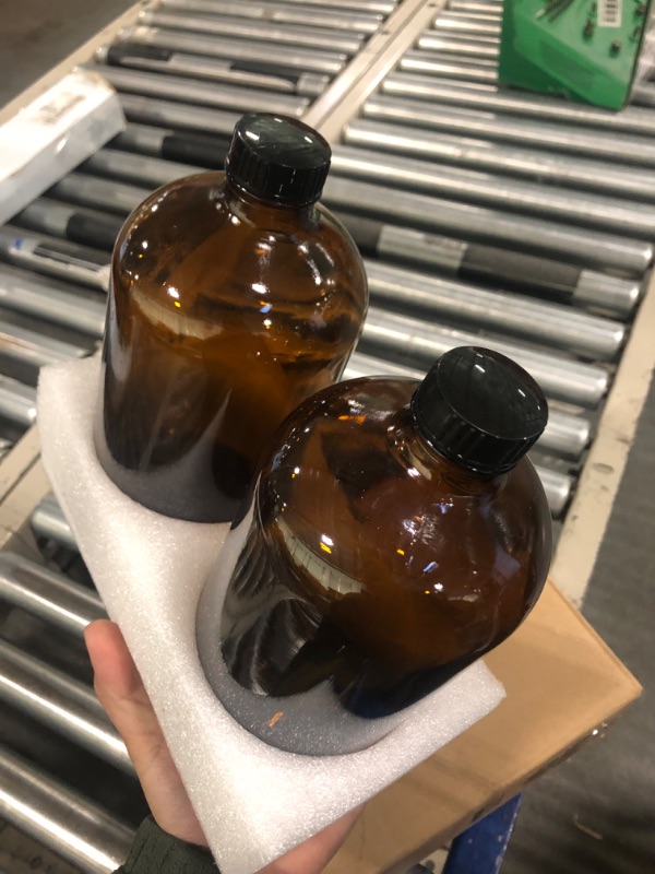 Photo 1 of 2 Amber Glass Bottles with American Made Tight Seal Lids - Water or Kombucha Bottle, One Liter Beer Growler, or Juice and Food Storage