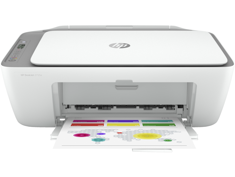 Photo 1 of HP DeskJet 2755e Wireless Color All-in-One Printer with bonus 6 months Instant Ink (26K67A), white