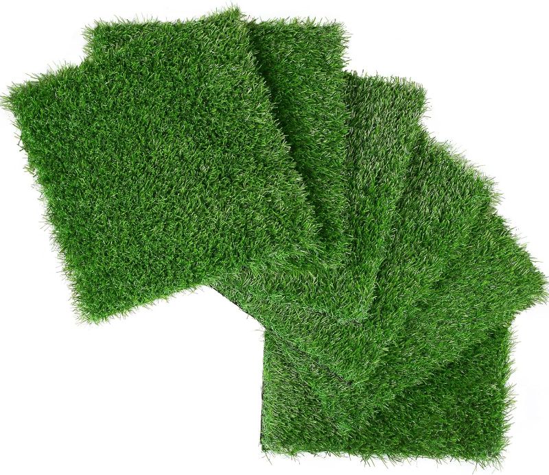 Photo 1 of 9 Pack Artificial Grass Square Mats, Green Christmas Table Grass Decor, 12"x12" Fake Grass Turf Tiles Placemats Party, Patio, DIY Crafts