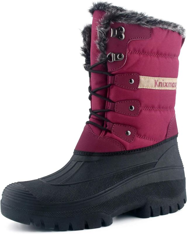 Photo 1 of Knixmax Women's Winter Snow Boots Waterproof Mid Calf Booties Fur Lined Warm Outdoor Insulated Mucker Yard Skiing Hiking Boots SIZE 8