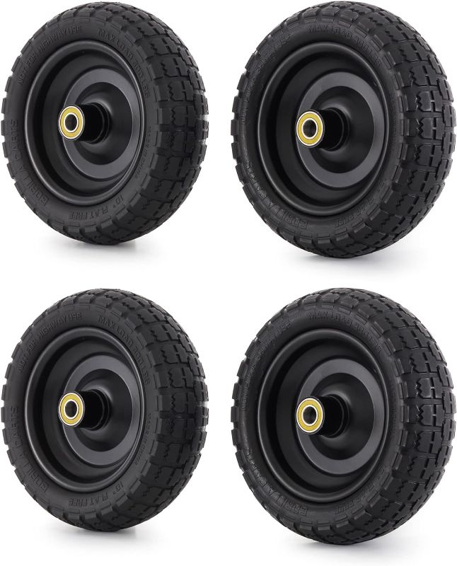 Photo 1 of 13 Inch Flat Free Wheels Tires 4.00-6 Solid Replacement with Universal 5/8" Axle Bore Hole, Spacers and Pins, for Gorilla Garden Cart, Wheelbarrow, Garden Wagon, Hand Truck, Trolley, Lawn Mower?4 Pack