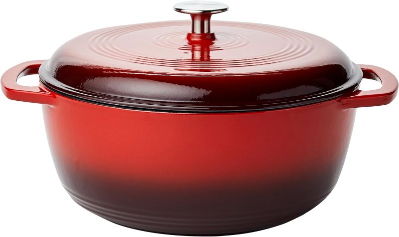 Photo 1 of 
Amazon Basics Enameled Cast Iron Covered Round Dutch Oven, 6-Quart, Red