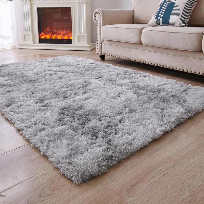 Photo 1 of 
ANVARUG 3x5 Feet Small Area Rug, Upgrade Anti-Skid Durable Rectangular Cozy Rug, High Pile Shag Carpet Rugs for Indoor Home Decorative, Tie-Dyed Light Grey