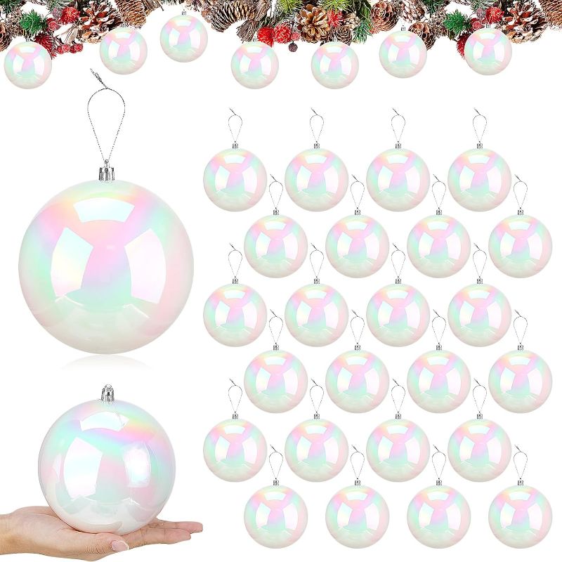 Photo 1 of 48 Pcs 4 Inch Large Christmas Balls Iridescent Ornaments Plastic Balls Bulk Hanging Christmas Tree Decoration Hanging for Xmas Holiday Birthday Wedding Crafts