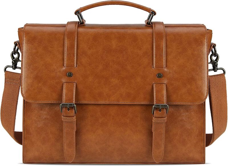 Photo 1 of Messenger Bag for Men 15.6 Inch Vintage Leather Briefcase Waterproof Laptop Bag Large Satchel Shoulder Bag Office Work Business College Computer Bag, Brown