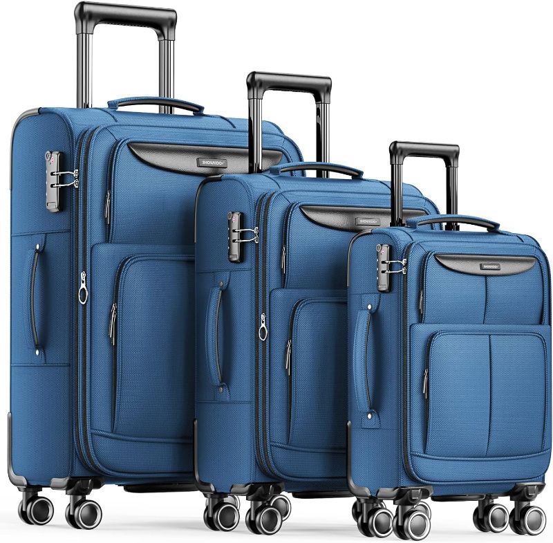 Photo 1 of SHOWKOO Luggage Sets 3 Piece Softside Expandable Lightweight Durable Suitcase Sets Double Spinner Wheels TSA Lock Sky Blue (20in/24in/28in)