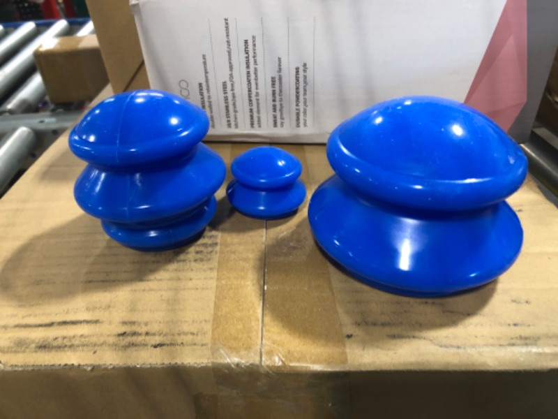 Photo 3 of 4 Sizes Silicone Cupping Therapy Set, Blue Cupping Set for Body Massage Negative Pressure Vacuum Cupping Sets for Professional Studio Home Use