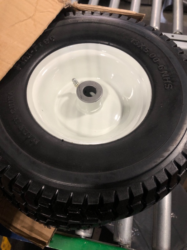 Photo 3 of 2-Pack 13x5.00-6 Flat-Free Tire with Rim,3"Centered Hub with 3/4" Bushings,w/Grease Fitting?400lbs Capacity,13x5-6 No-Flat Solid Rubber Turf Wheel,for Riding Lawn mower,Garden Cart,Wheelbarrow