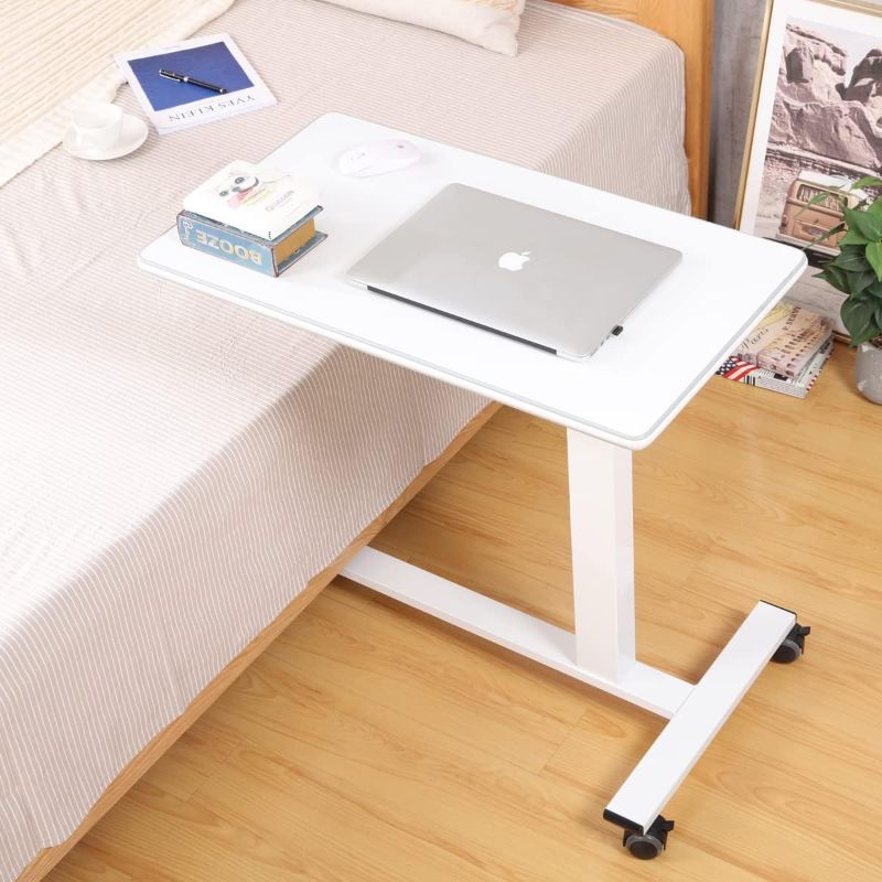 Photo 1 of TigerDad Over Bed Table with Wheels Adjustable | Rolling Laptop Table Overbed Desk Hospital Tray Table Sofa Chair Side Table (White)