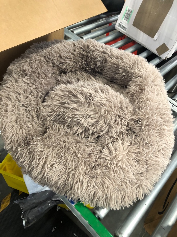 Photo 3 of Bedsure Calming Dog Bed for Small Dogs - Donut Washable Small Pet Bed, 23 inches Anti-Slip Round Fluffy Plush Faux Fur Large Cat Bed, Fits up to 25 lbs Pets, Camel
