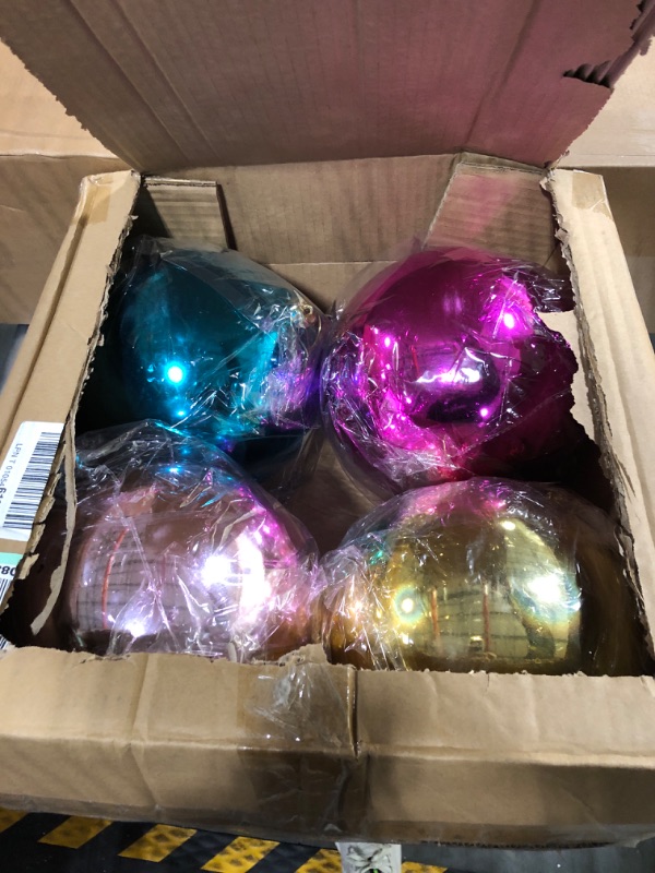 Photo 2 of 4 Pcs Large Christmas Ball Ornaments Giant Commercial Grade Plastic Christmas Ball Hanging Decorations 8'' (200 Mm) for Outdoor Holiday Party Decors Christmas Tree (Shiny Yellow Rosy Purple Blue)