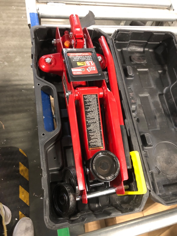 Photo 2 of BIG RED T820014S Torin Hydraulic Trolley Service/Floor Jack with Blow Mold Carrying Storage Case, 1.5 Ton (3,000 lb) Capacity, Red RED 1.5 Ton (3,000 lb)