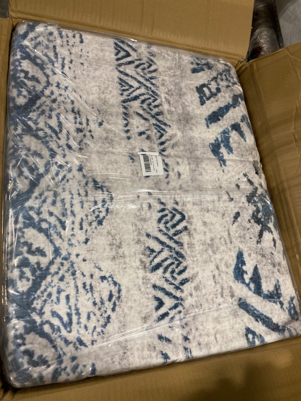 Photo 2 of Area Rug Living Room Carpet: 8x10 Large Moroccan Soft Fluffy Geometric Washable Bedroom Rugs Dining Room Home Office Nursery Low Pile Decor Under Kitchen Table Blue/Ivory 8' x 10' Blue/Ivory