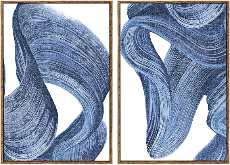 Photo 1 of Zessonic Blue Abstract Wall Art Set - Blue Spiral Wave Stroke Abstract Canvas Artwork for Living Room, Bedroom, Office Decor, 16" x 24" x 2 Blue 16" x 24" x 2 Panels Framed