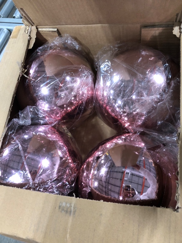 Photo 2 of 4 Pcs Large Christmas Ball Ornaments Giant Commercial Grade Plastic Christmas Ball Hanging Decorations 8'' (200 Mm) for Outdoor Holiday Party Decors Christmas Tree (Shiny Rose Gold)