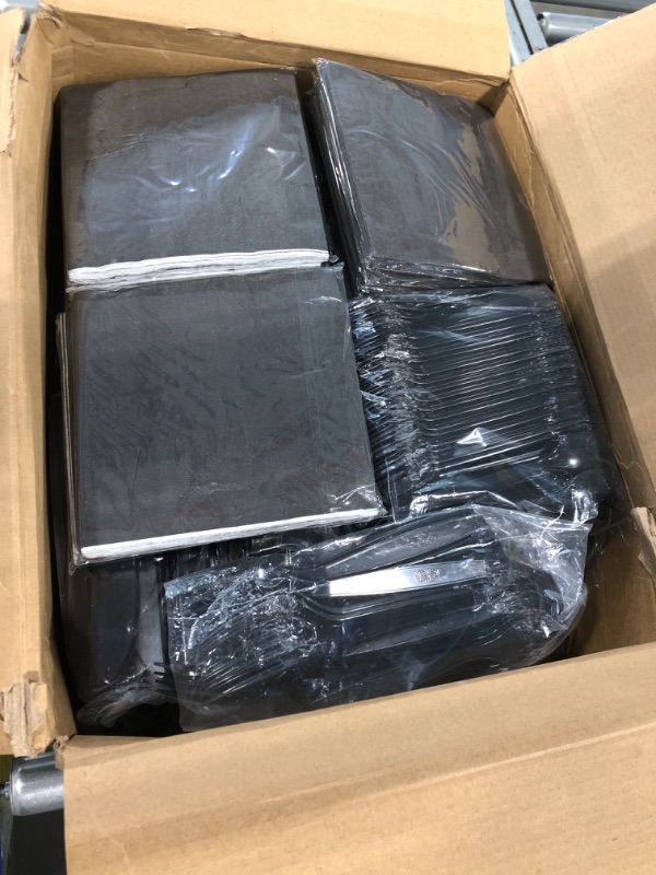 Photo 2 of 1220 Pieces Black Plastic Cutlery Set Black Plastic Utensils Heavy Duty Disposable Cutlery with 300 Plastic Forks 300 Plastic Spoons 300 Plastic Knives 320 Paper Napkin for Party Supplies