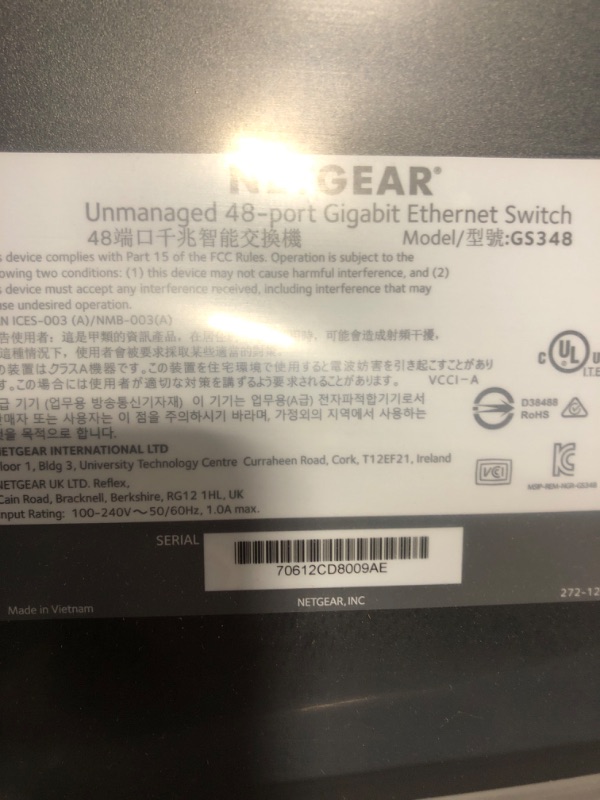 Photo 3 of NETGEAR 48-Port Gigabit Ethernet Unmanaged Switch (GS348) - Desktop or Rackmount, Silent Operation