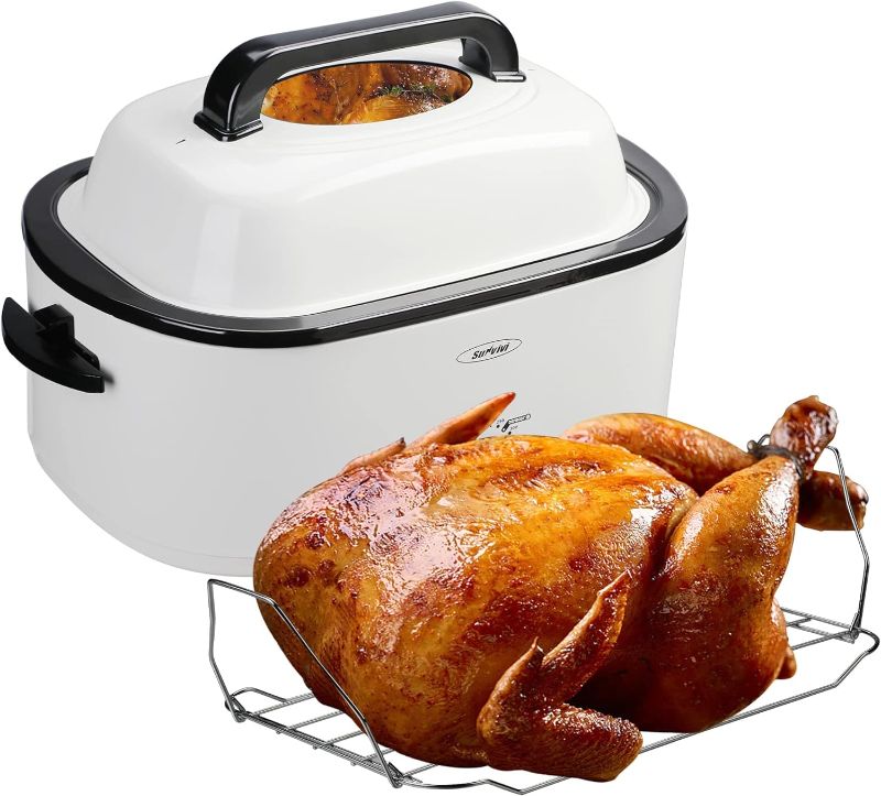 Photo 1 of 18 Quart Electric Roaster Oven, Roaster Oven, Turkey Roaster Electric, Roaster Oven Buffet, Selfbasting Lid, Removable Pan, Full-Range Temperature Control Cool-Touch Handles, Silver Body, Black Lid 18QT Silver