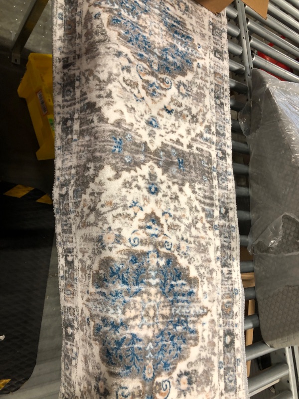 Photo 1 of Ileading Boho Kitchen Runner Rug 2' x 10' Long Hallway Runner Rug Super Soft Bathroom Runner Rug Machine Washable Grey Floor Mats Carpet Runner for Entryway Hallway Bathroom Bedroom 2 x 10Ft Grey&blue