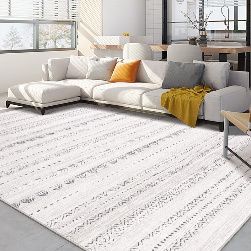 Photo 1 of Area Rug Living Room Rugs: 8x10 Large Soft Machine Washable Boho Moroccan Farmhouse Neutral Stain Resistant Indoor Floor Rug Carpet for Bedroom Under Dining Table Home Office House Decor - Grey