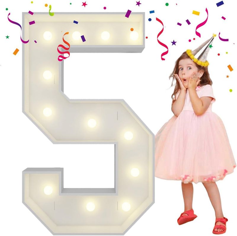 Photo 1 of 4FT Marquee Light Up Numbers Pre-Cut Frame Giant Marquee Numbers 5, Mosaic Numbers for Balloons, 15th 25th 50th 65th Birthday Decorations for Women Men, 50th Anniversary Decorations, Party Decor