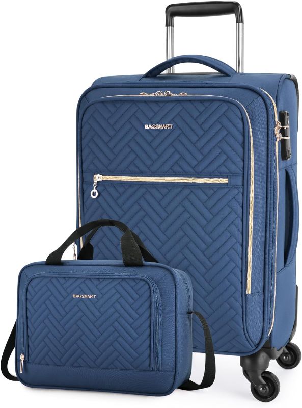 Photo 1 of BAGSMART Carry On Luggage 20 Inch, Expandable Suitcase, 2 Piece Luggage Sets Luggage Airline Approved Rolling Softside Lightweight Suitcases with Front Pocket for Women Men, Carry-On Dark Blue
