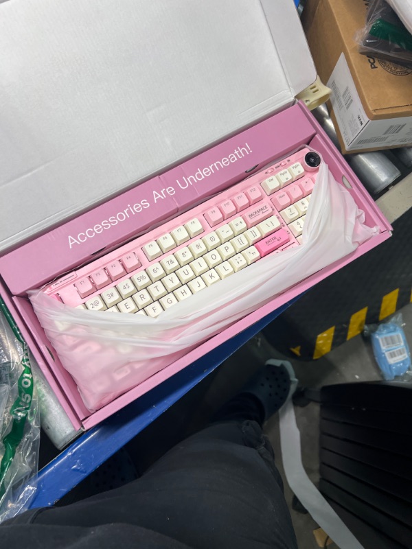 Photo 3 of EPOMAKER RT100 97 Keys Gasket BT5.0/2.4G/USB-C Mechanical Keyboard with Customizable Display Screen, Knob, Hot Swappable Socket, 5000mAh Battery for Win/Mac(RT100 Pink, Wisteria Linear Switch) Wisteria Linear Switch RT100 Pink