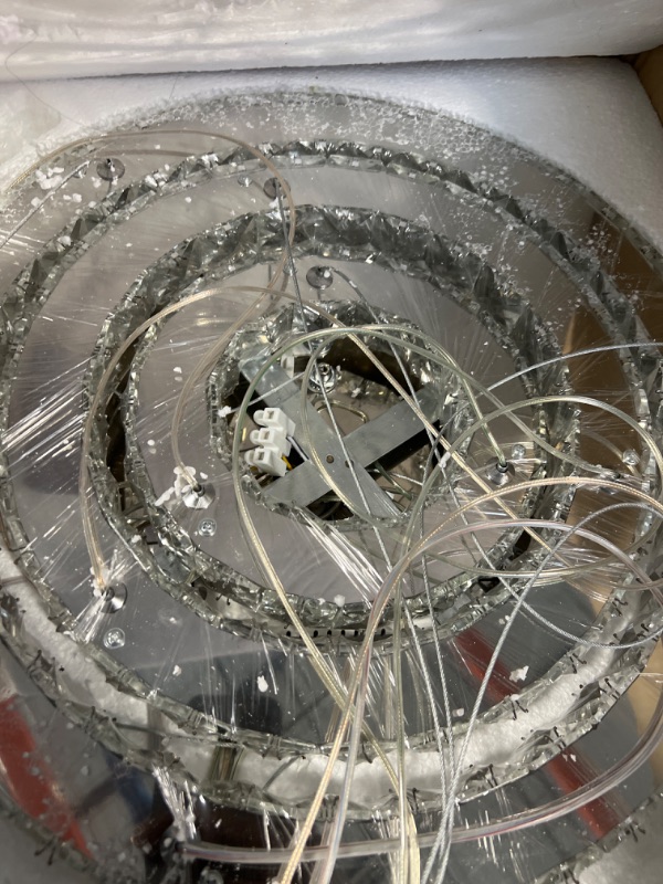 Photo 1 of Dixun Dimmable LED Chandeliers Modern Ceiling Light Fixture 3 Rings Adjustable Stainless Steel Pendant Light Chandelier for Bedrooms Living Room 3r Dimmable Silver