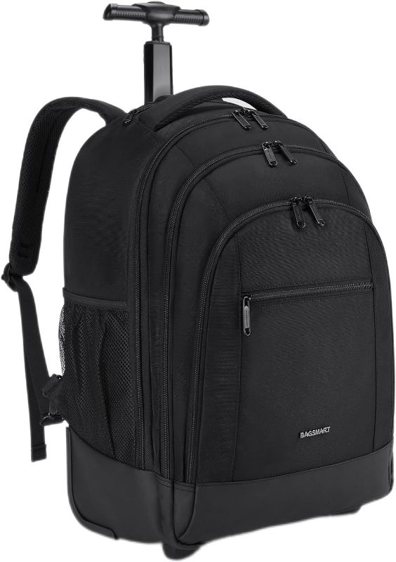 Photo 1 of BAGSMART Rolling Backpack, Travel Laptop Backpacks with Wheels, Large Roller College Bookbag, wheeled Computer Bag Business Luggage Carry on for Men Fits 17 Inch Laptop, Black
