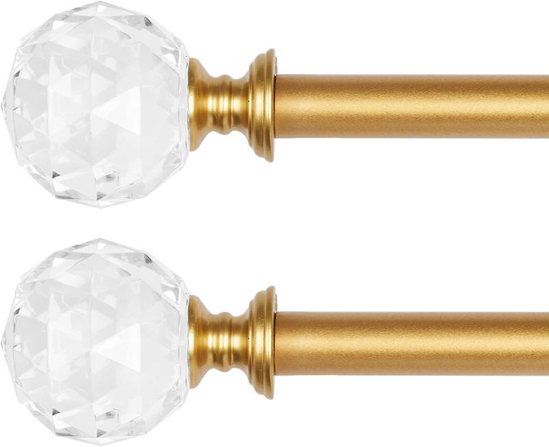 Photo 1 of 2 Pack 3/4 Inch Diameter Adjustable Curtain Metal Rod with Round Clear Acrylic Ball Finials?48 to 84 Inch?Gold
