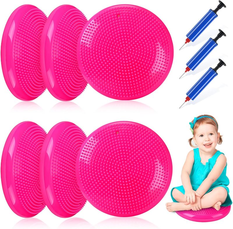 Photo 1 of 6 Pcs Wiggle Seat Inflated Wobble Cushion Exercise Balance Stability Disc with 3 Pcs Hand Pumps Flexible Balance Disc Sensory Seat for Kids Men Women Fitness Physical Exercise Home School Office
