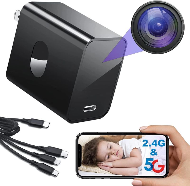 Photo 1 of 4K Spy Camera Hidden Camera Supports 2.4G&5GHz WiFi, Small Mini Camera, Nanny Cam Hidden Camera with Human Detection, Night Vision, 160°Wide View-Angle, Type C Spy Camera Charger for Home Security
