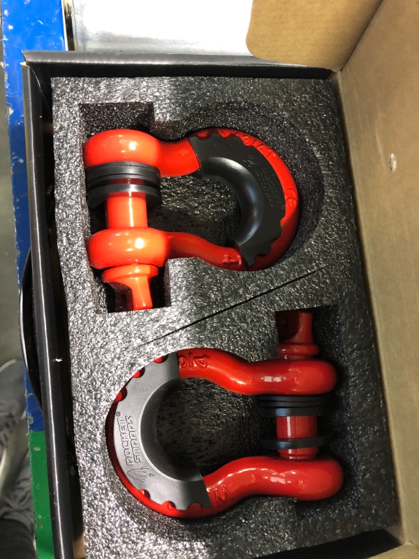 Photo 3 of Rocket Straps Red D Ring Shackle | Premium Heavy Duty (2 Pack) ¾ D Ring Shackles (41,850lbs) Break Strength | (2) Isolators | ? Pin | D Rings with Tow Strap, Snatch Block, & Towing Accessories (Red)