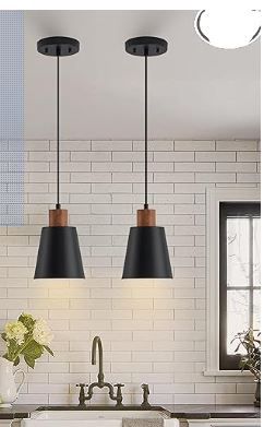 Photo 1 of 2-Pack Black Pendant Light Metal Mini Ceiling Light Farmhouse Hanging Kitchen Lighting for Kitchen Island Entryway Kitchen Sink Dining Room Bar 2 PACK Black