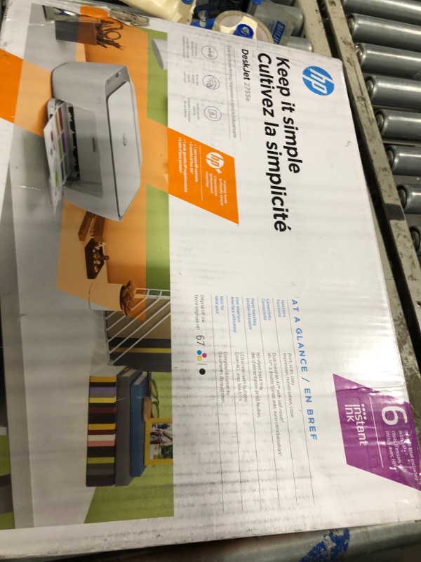 Photo 1 of HP DeskJet 2755e Wireless Color All-in-One Printer with bonus 6 months Instant Ink (26K67A), white