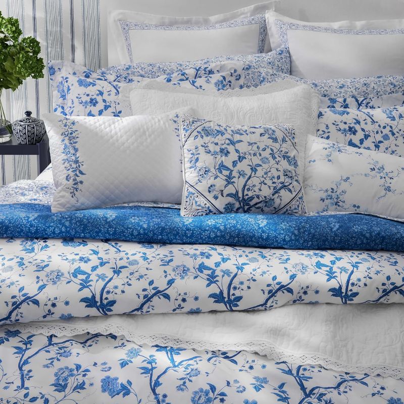 Photo 1 of Laura Ashley Home - Comforter Set, Cotton Bedding with Matching Shams & Bed Skirt, Stylish Home Decor (Charlotte Blue, Queen