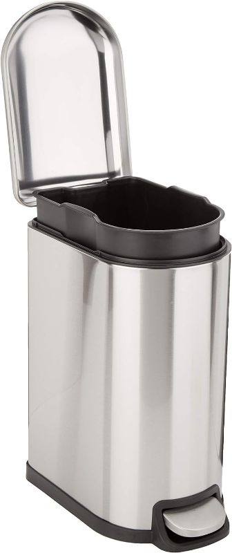 Photo 1 of Amazon Basics Smude Resistant Small Rectangular Trash Can With Soft-Close Foot Pedal, Brushed Stainless Steel, 12 Liter/3.1 Gallon, Satin Nickel Finish, 11.3"L x 9.9"W x 15.1"H