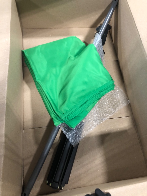 Photo 1 of JEBUTU 5X6.5ft Green Screen Backdrop with Stand Kit, Green Screen with T-Shape Background Support Stand, Portable Green Screen Stand Kit with Carrying Bag & 5 Spring Clamps for Zoom, Video, Streaming