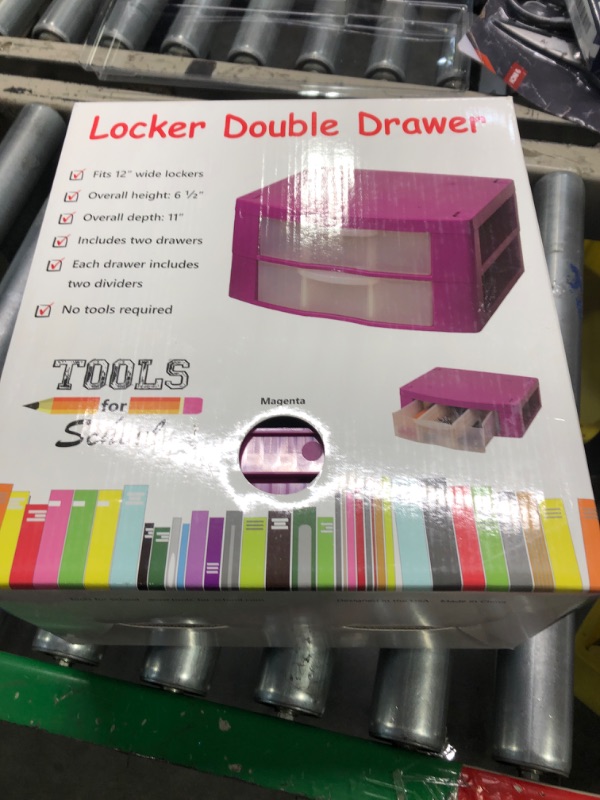 Photo 2 of Tools for School Locker Drawer. Includes 2 Removable Drawer Dividers. Heavy Duty. Fits 12" Wide Locker (Magenta Double)