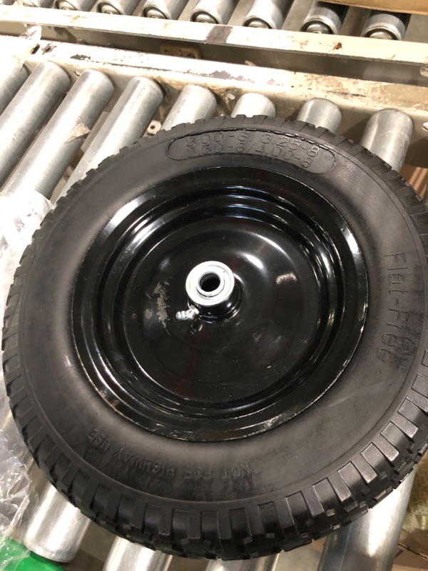 Photo 1 of 4.80/4.00-8" Flat Free Tire and Wheel - Universal Fit 14.5" Solid Wheelbarrow Tires with 3" Hub and 5/8" Bearings – Extra Adapter kit includes 3/4" Ball Bearings, 1" and 1/2" Nylon Spacers 2 14.5"(Flat Free Tire?