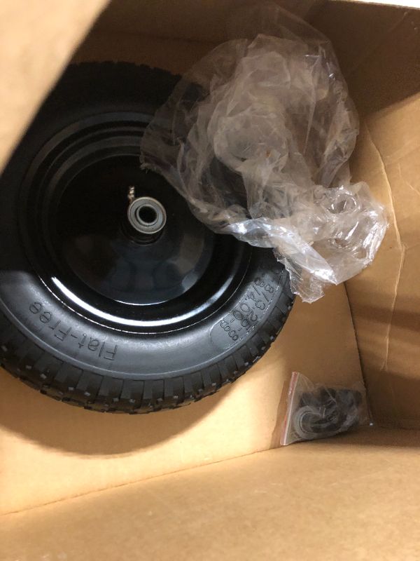 Photo 3 of 4.80/4.00-8" Flat Free Tire and Wheel - Universal Fit 14.5" Solid Wheelbarrow Tires with 3" Hub and 5/8" Bearings – Extra Adapter kit includes 3/4" Ball Bearings, 1" and 1/2" Nylon Spacers 2 14.5"(Flat Free Tire?