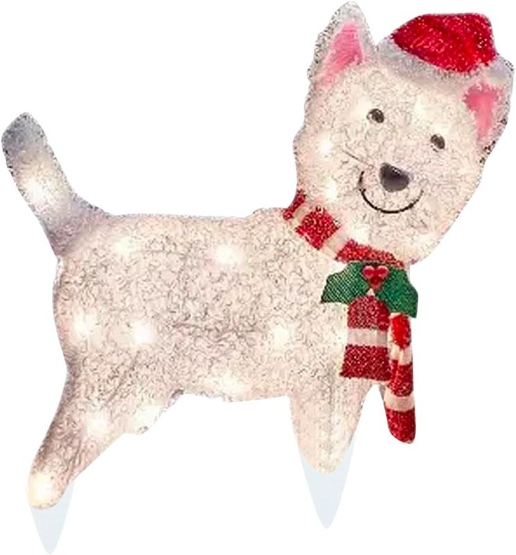 Photo 3 of 2D Christmas Dog with LED Lights Cute Animals Lights String Xmas Outdoor Yard Decor Light-up Ground Stakes for Festive Xmas Holiday Garden Display (1#B